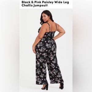 Black & Pink Paisley Wide Leg Challis Jumpsuit Torrid